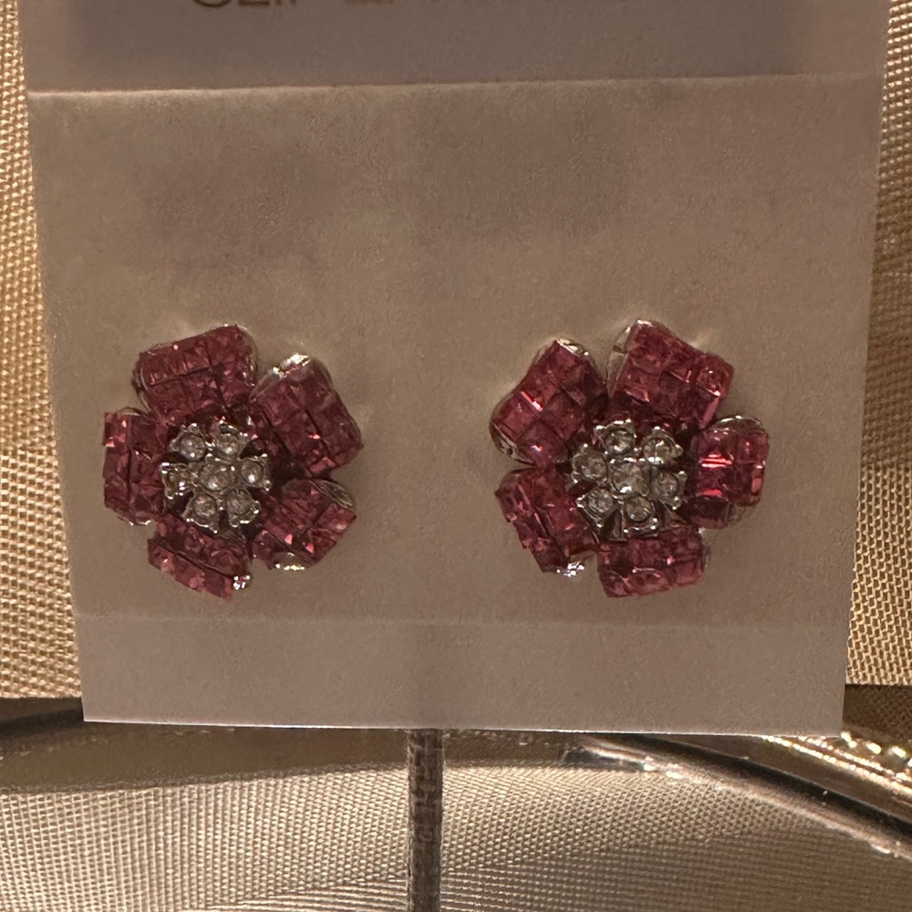 Elegant Pink Flower Clip Earrings